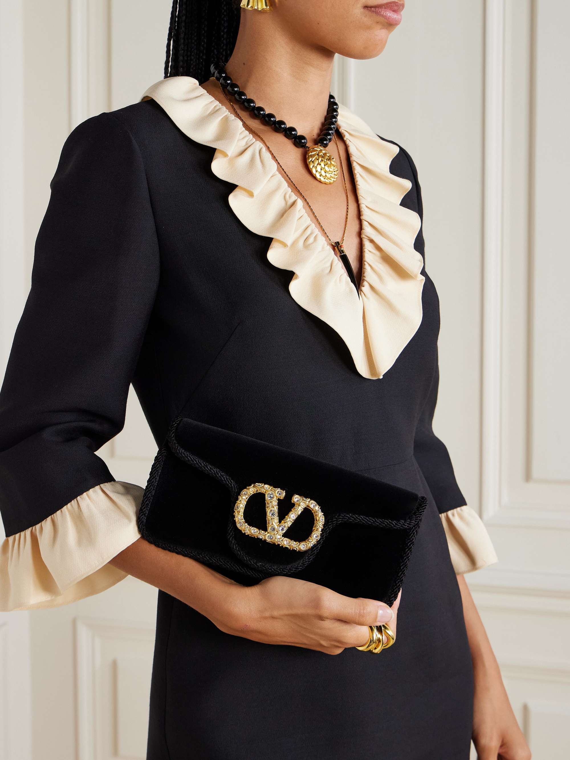 VALENTINO GARAVANI Locò tasseled embellished cord-trimmed velvet