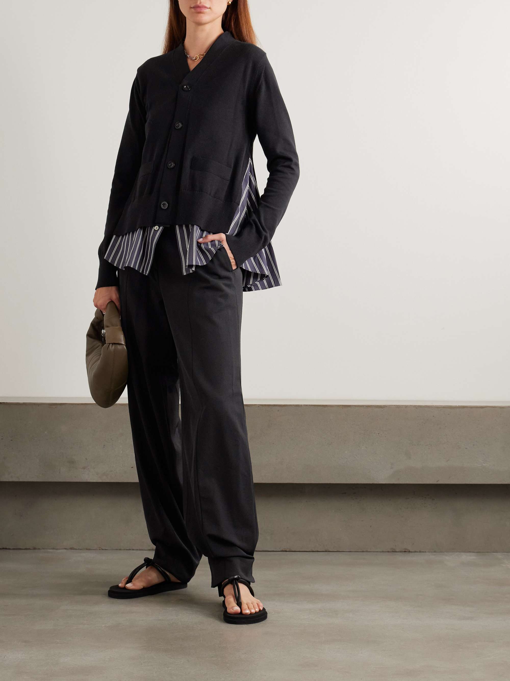 SACAI Layered striped cotton poplin-trimmed cotton-blend jersey