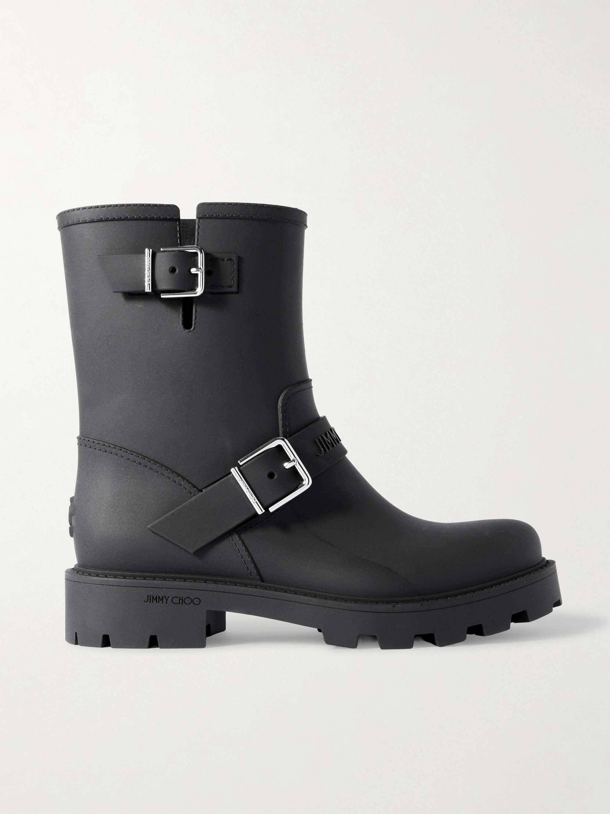 JIMMY CHOO Biker Rain 40 buckled rubber ankle boots | NET-A-PORTER