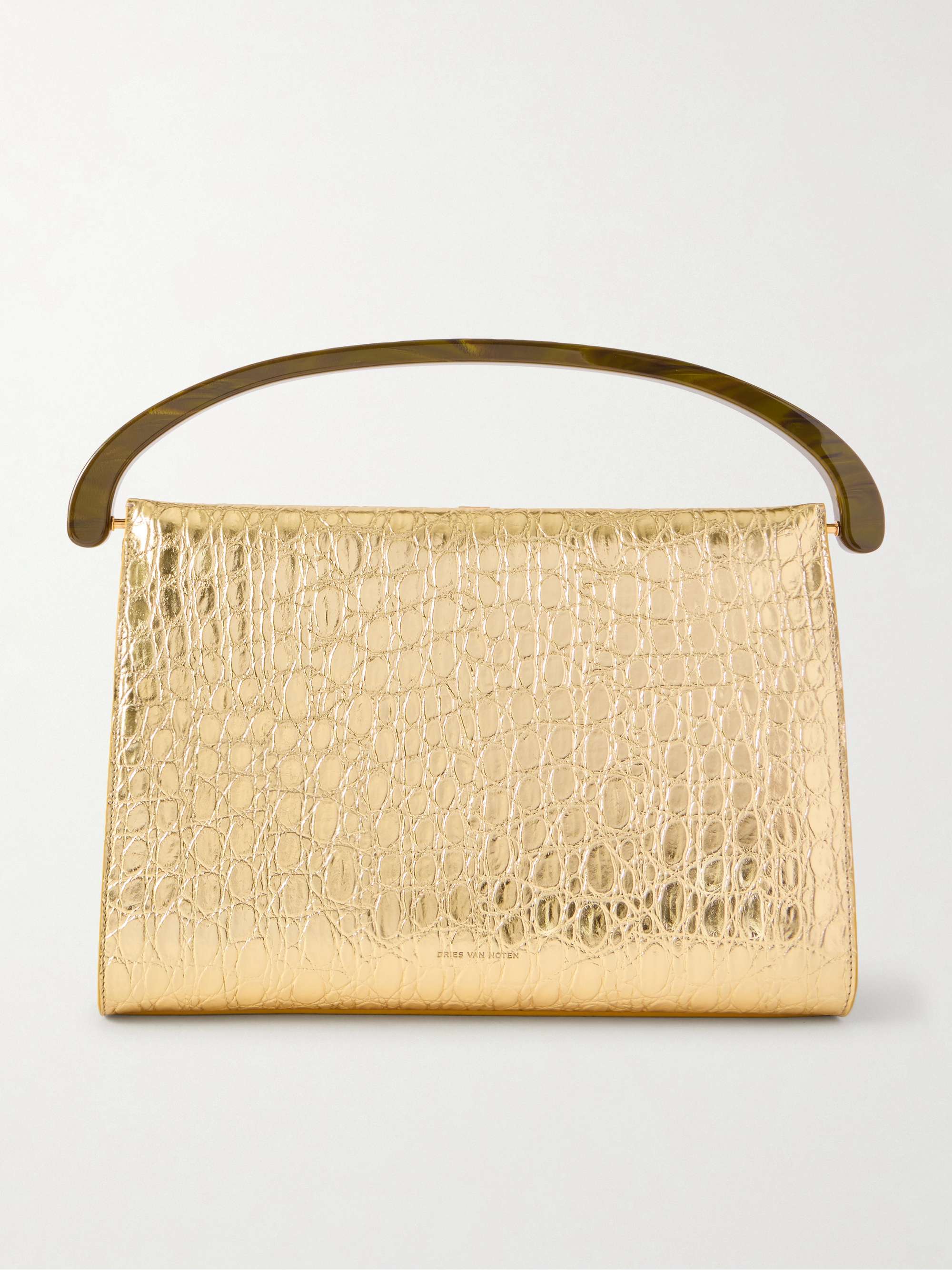 DRIES VAN NOTEN Metallic croc-effect leather shoulder bag | NET-A
