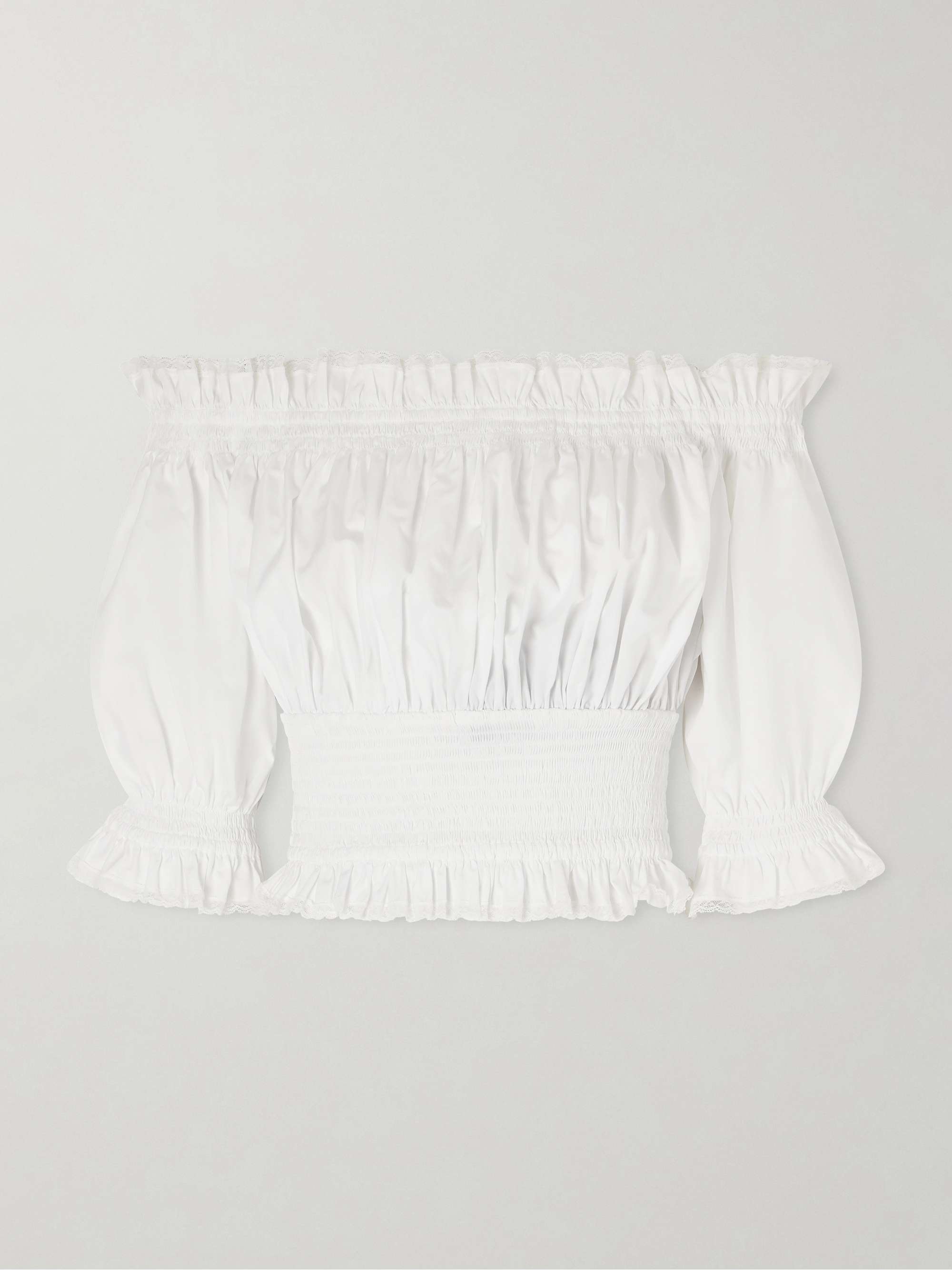 DOLCE&GABBANA Off-the-shoulder lace-trimmed shirred cotton-blend