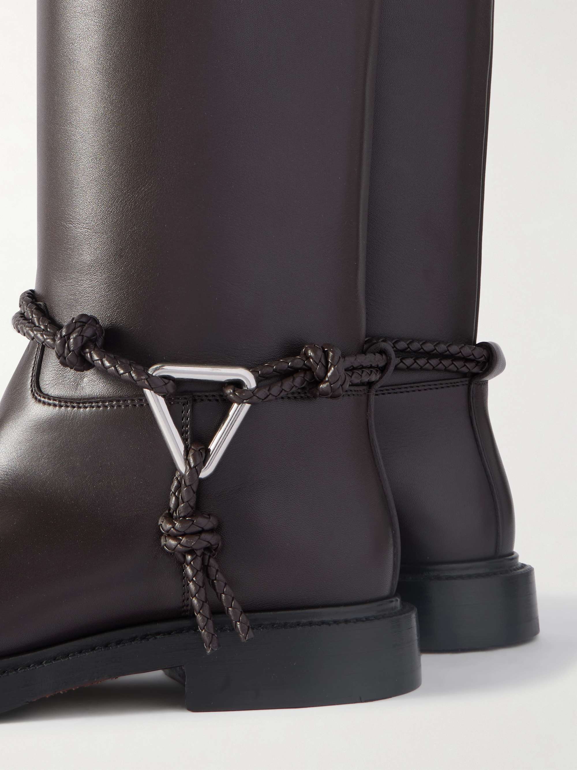 BOTTEGA VENETA James intrecciato-trimmed leather knee boots | NET