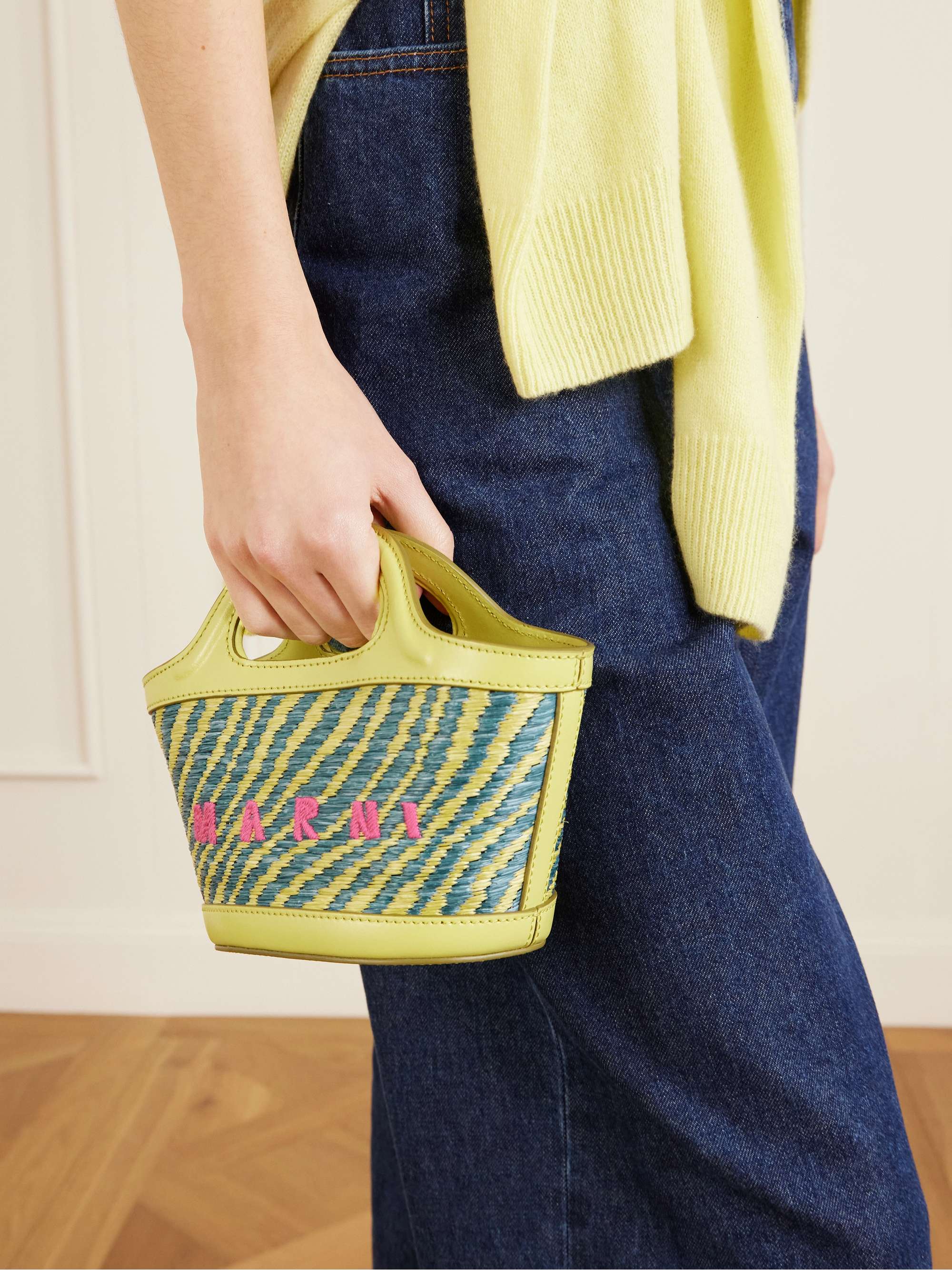 MARNI Tropicalia micro leather and embroidered faux raffia tote