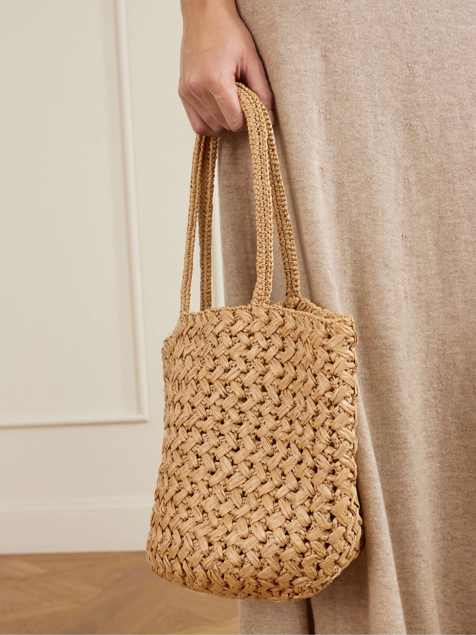 THE ROW Estelle leather-trimmed raffia tote | NET-A-PORTER