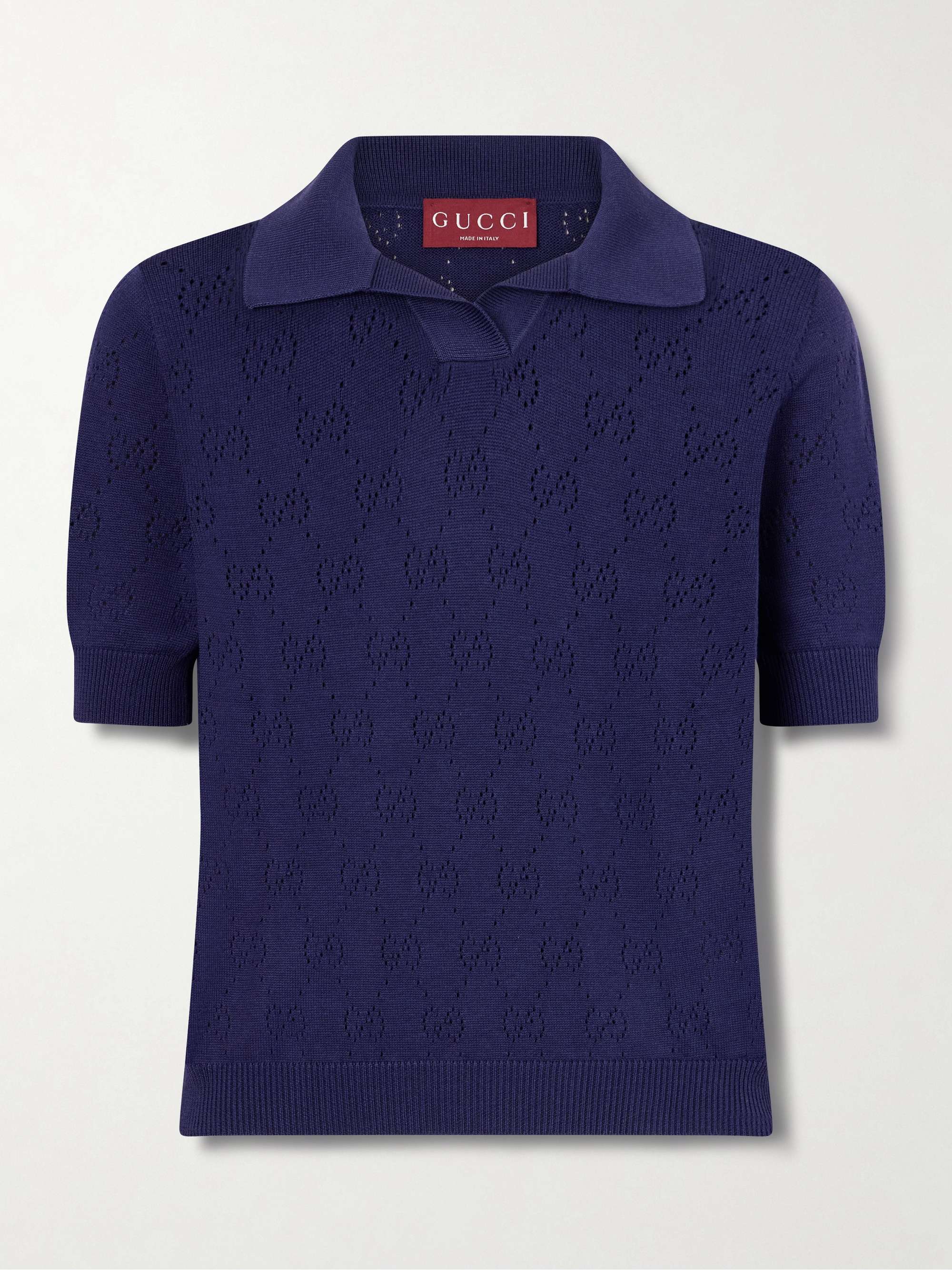 GUCCI Perforated silk and cotton-blend polo top | NET-A-PORTER