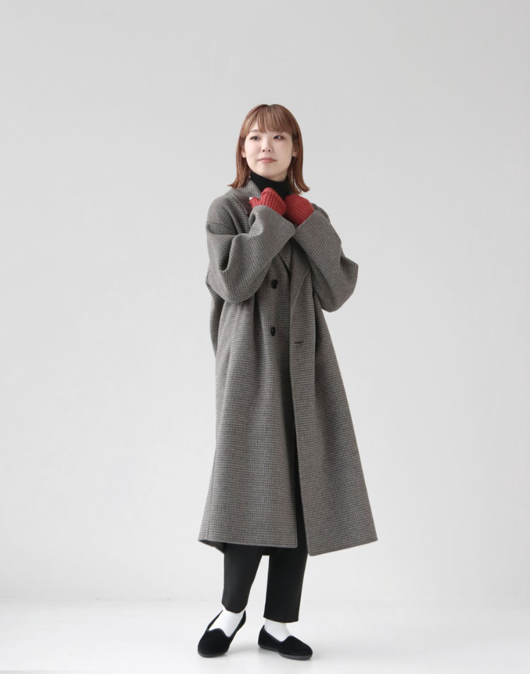 45R ウール ダブル ブレスト コート グレー ダブルブレストウールコート-short & regular | 小柄・低身長女性向け