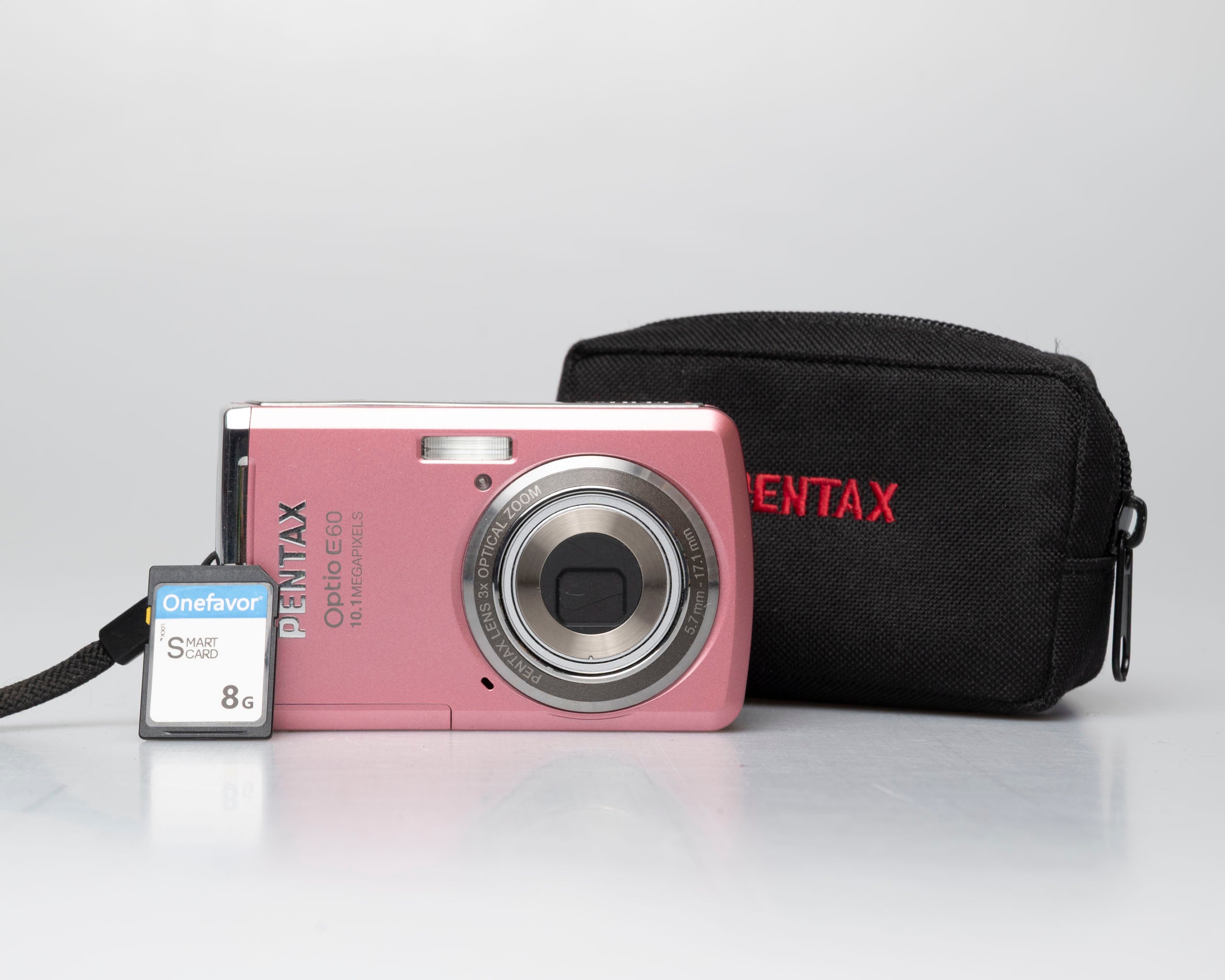 Pentax Optio E60 pink 10 megapixel digicam w/ 8GB SD card + case