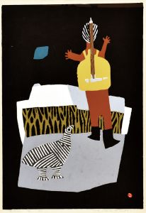 畦地梅太郎版画額「鳥と山男」 | Natsume Books