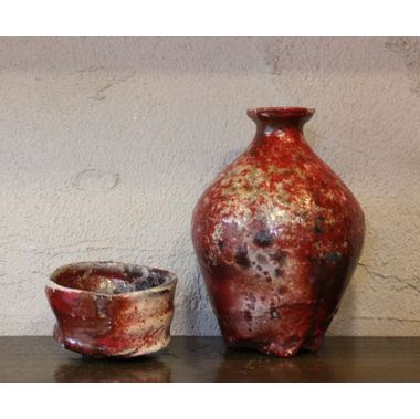 黒田儀男 備前かせ胡麻四方花器(箱付) Bizen vase with artist signed