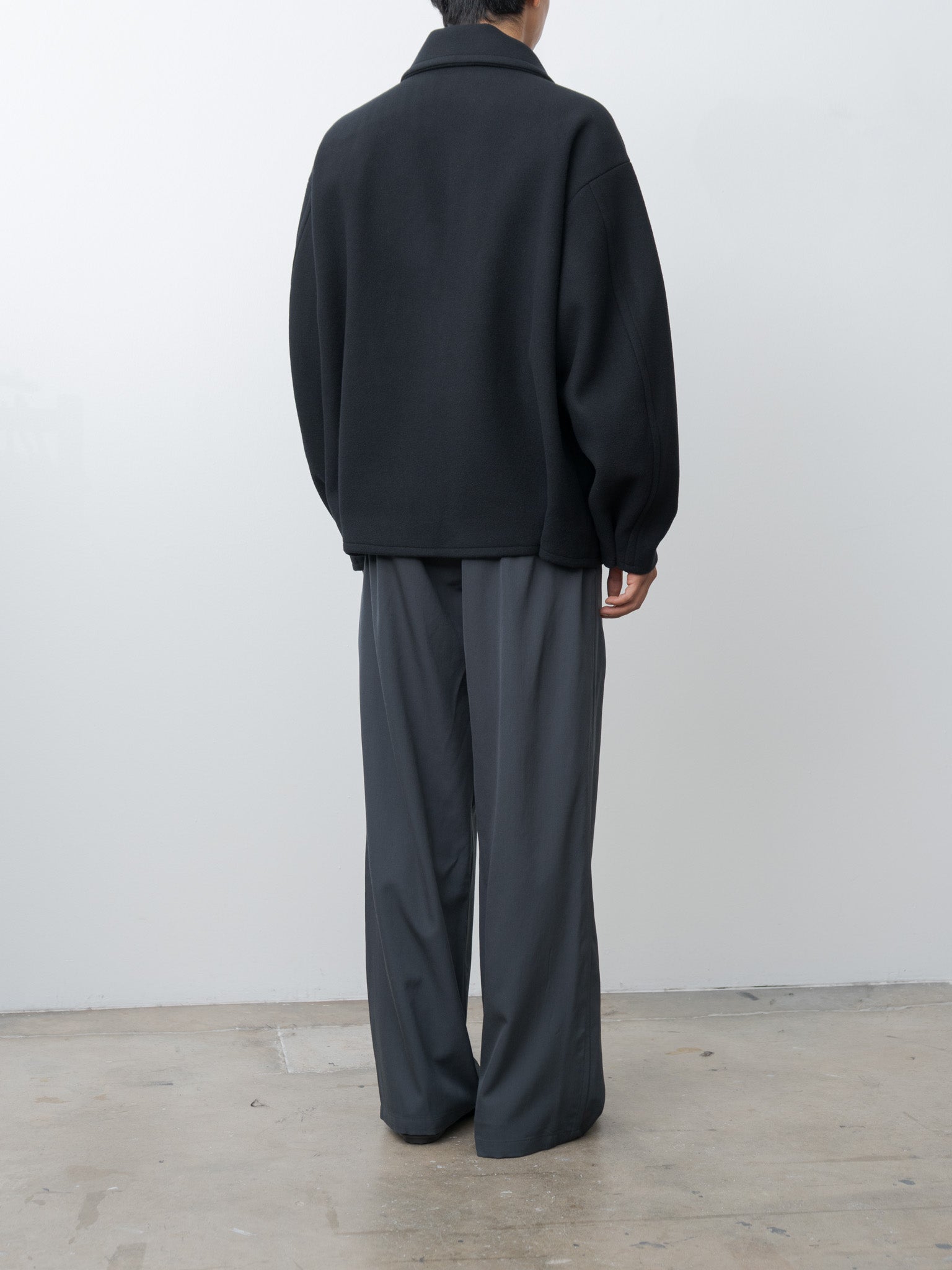 Namu Shop - Yoke Melton Stand Collar Zip Blouson - Black