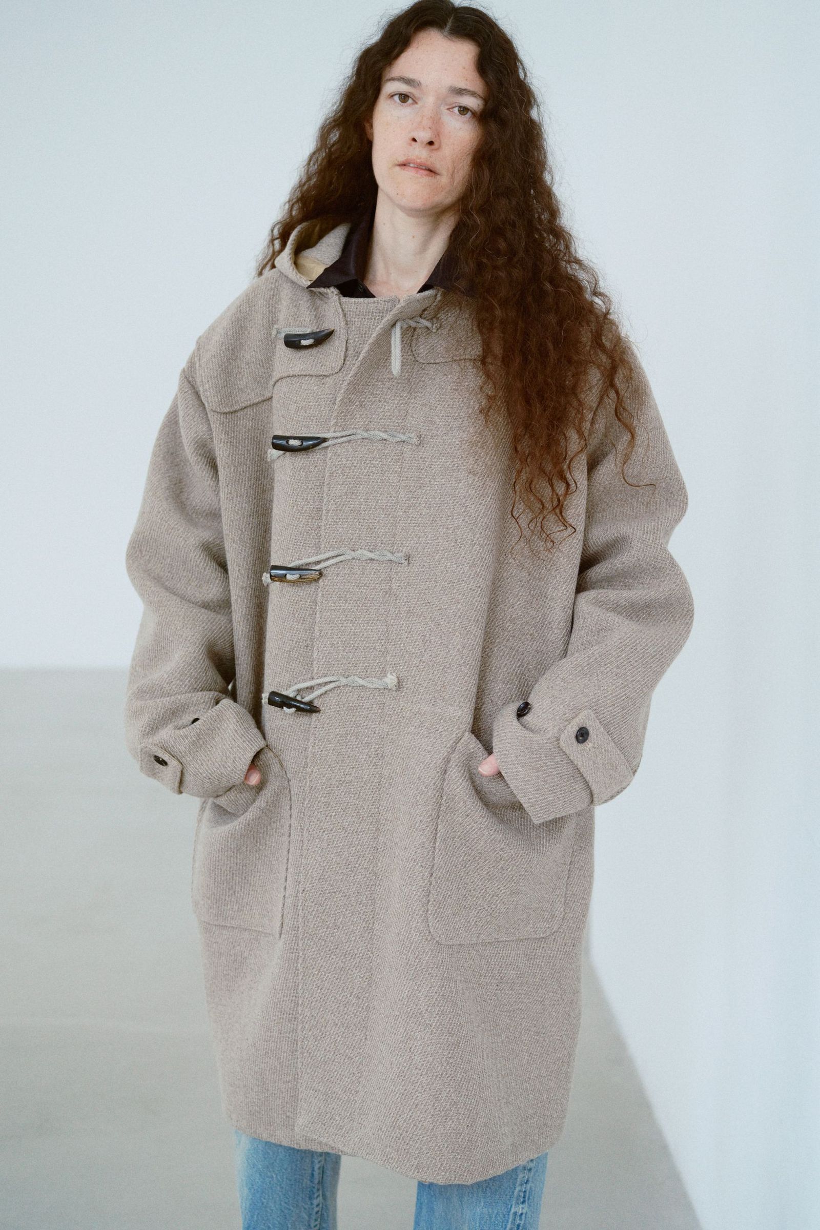 INTERIM - HYPER BIG CASHMERE HEAVY ROYAL NAVY DUFFEL COAT | BEIGE