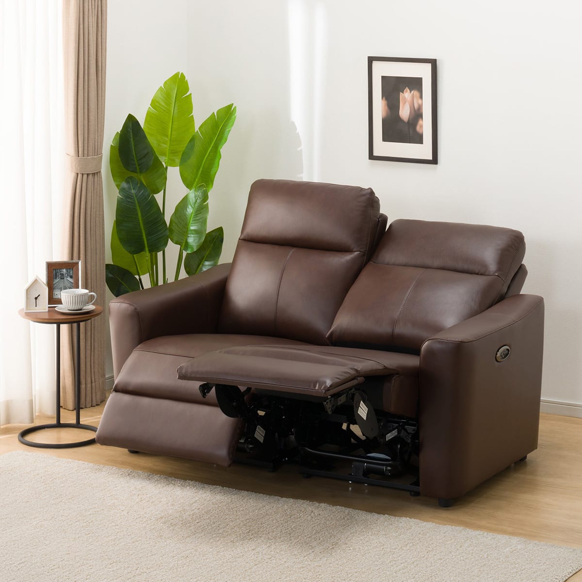 2人掛け電動リクライニングソファブラウン