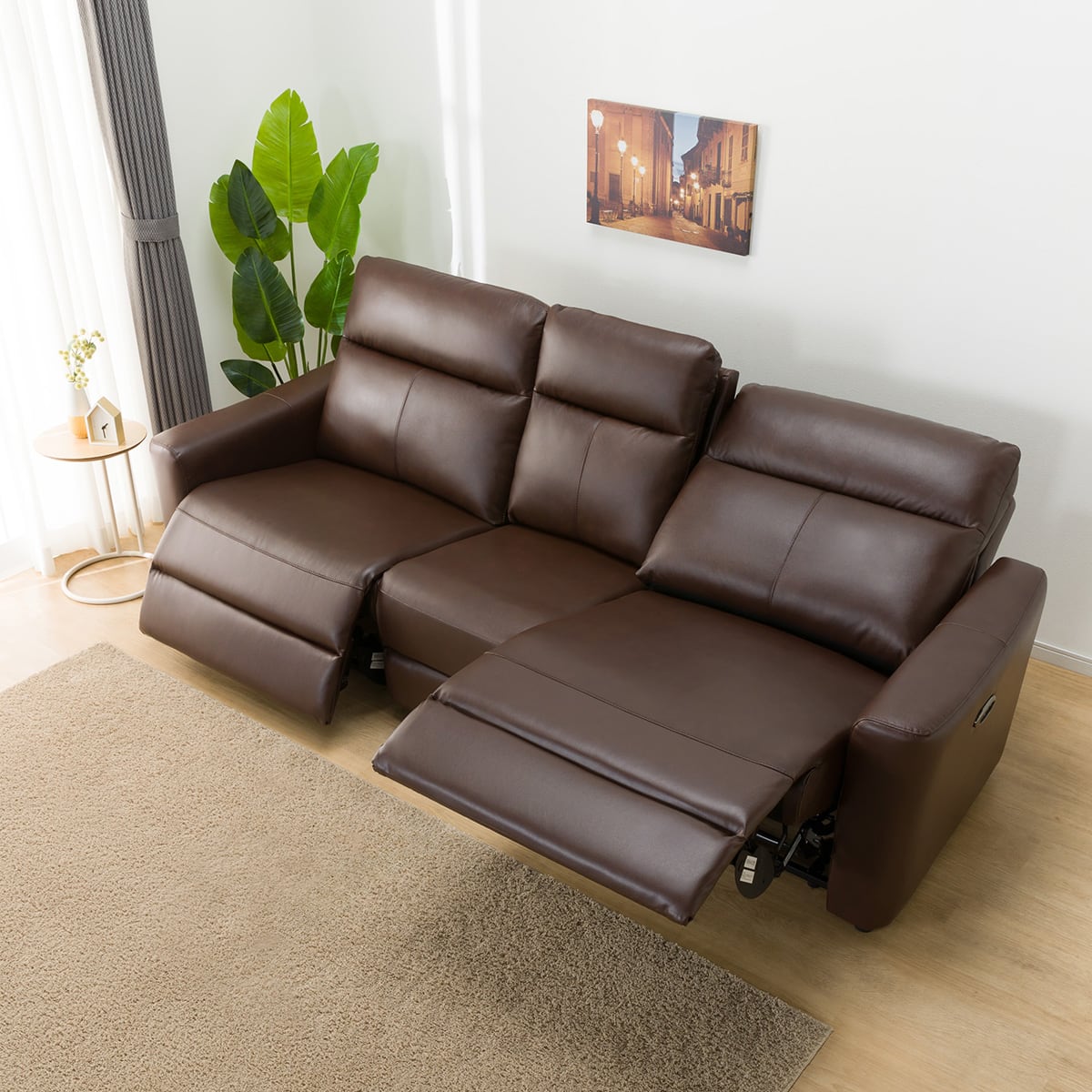 3人掛け電動リクライニングワイドソファ 本革(一部合成皮革)タイプ