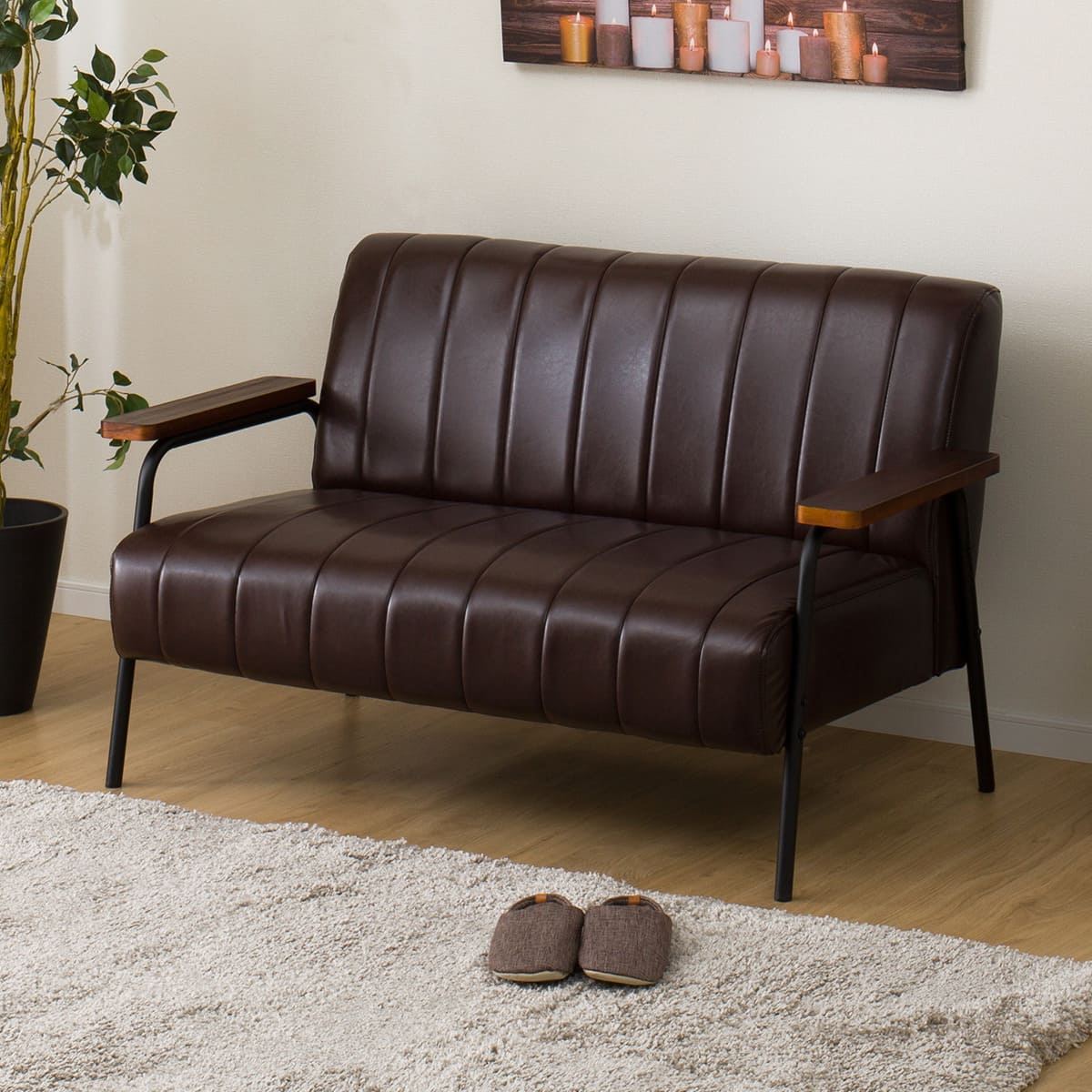 傷・汚れに強い 2人掛けソファ 合皮タイプ (ステイン2KD Nシールド DBR