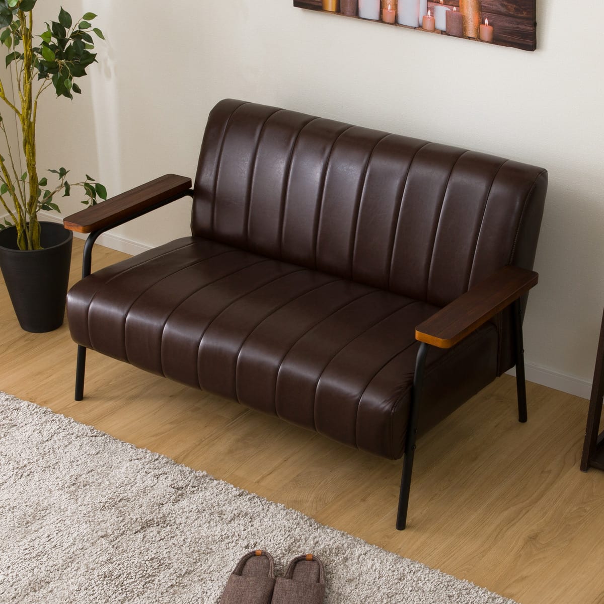 傷・汚れに強い 2人掛けソファ 合皮タイプ (ステイン2KD Nシールド DBR