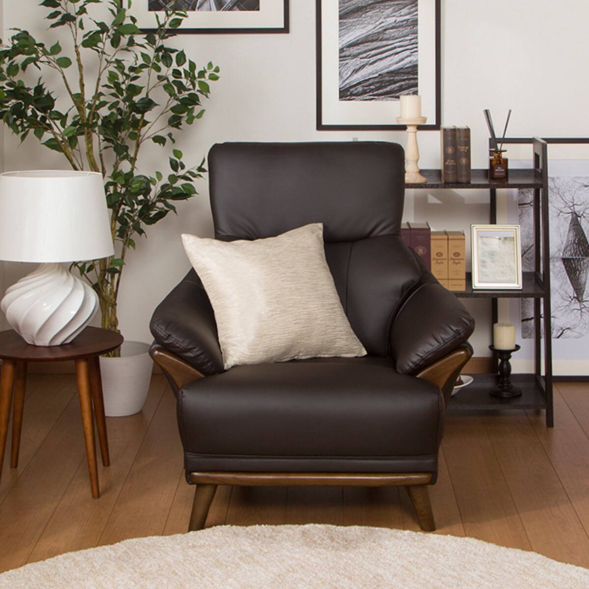 傷・汚れに強い 1人掛けソファ 合皮タイプ (コウテイ3 Nシールド DBR