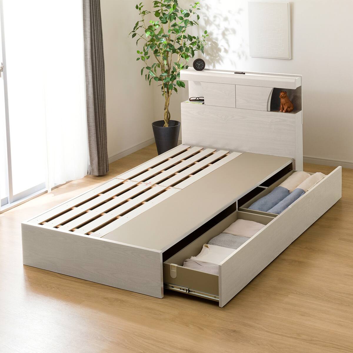 すのこシングルベッドフレーム(KG 宮・照明付き 深型 WW) | ニトリ