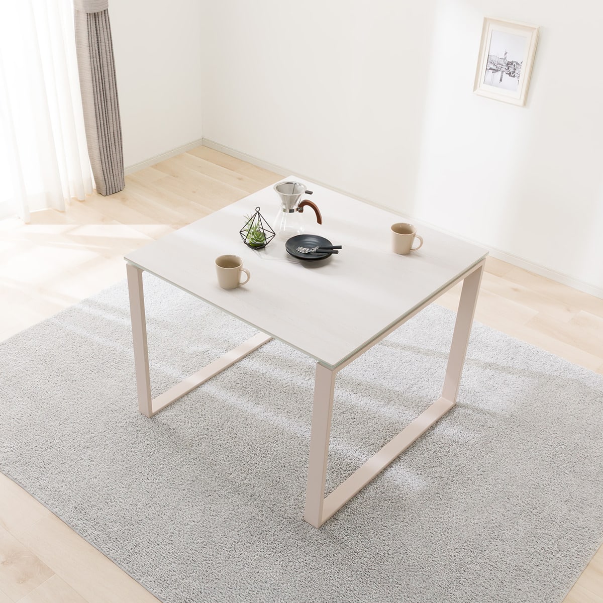 セラミックダイニングテーブル(セーラル90/90 トラバーチン柄ホワイト