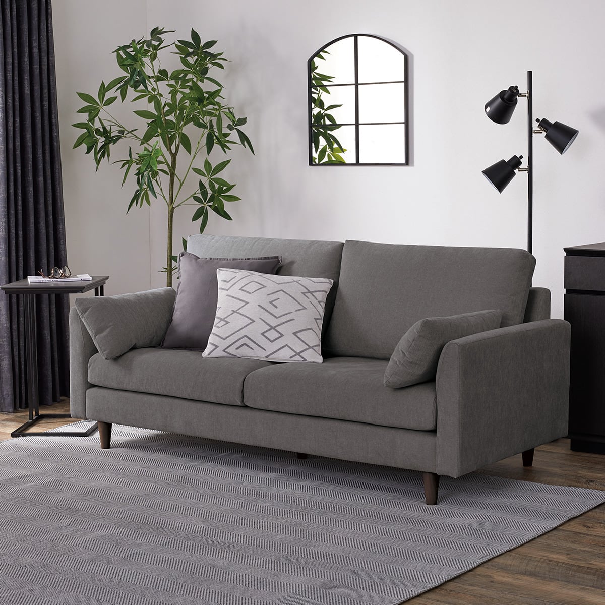 3人掛けソファ 布張りタイプ (CS03 両肘 DGY/木脚MBR) | ニトリネット