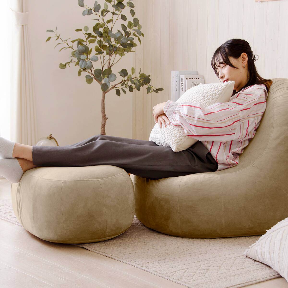 カバーが洗える 1人掛けふわもちソファセット 布張りタイプ (ベロア BE