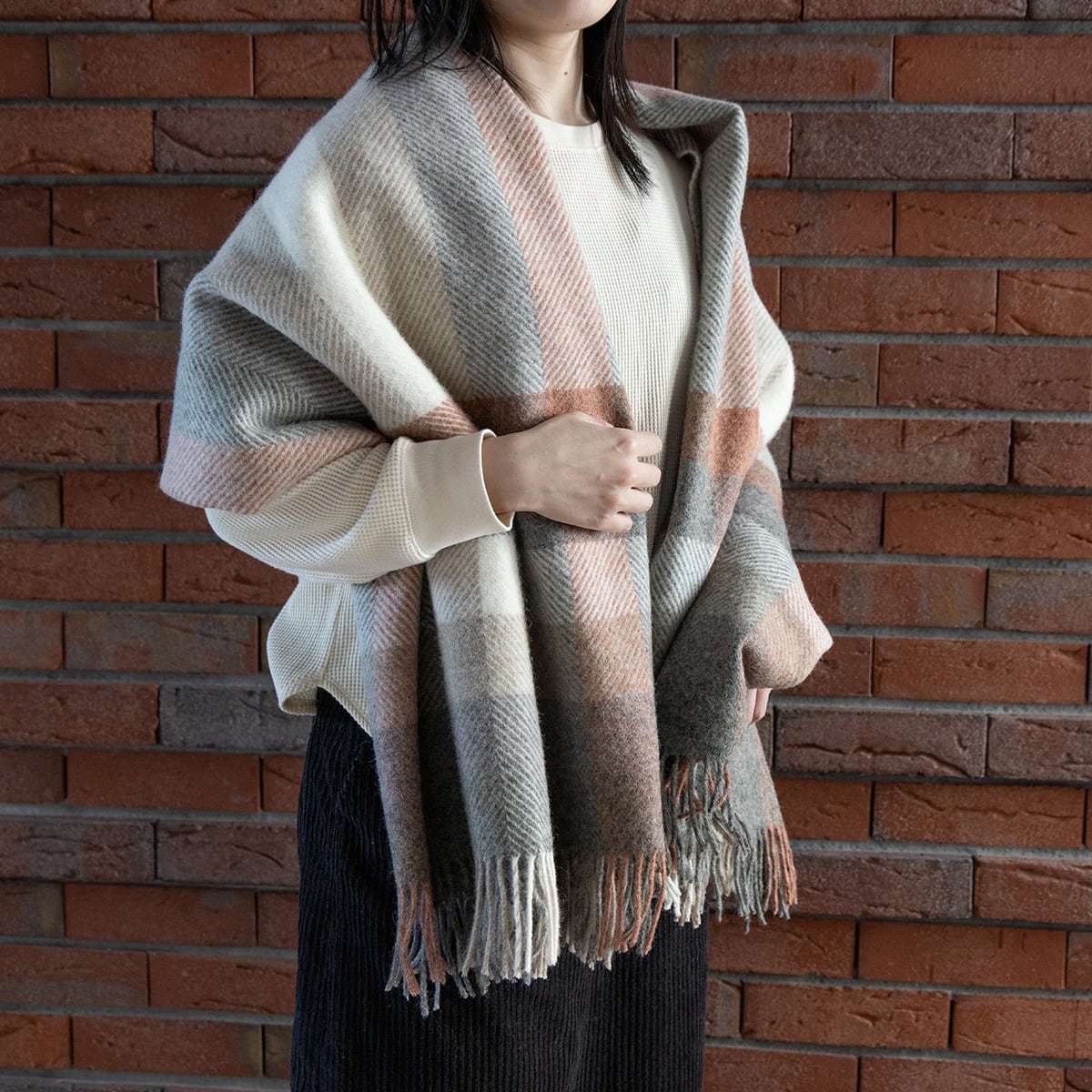 ECOLÁ 100%ウール ストライプブランケット ECOLÁ 100%ウール