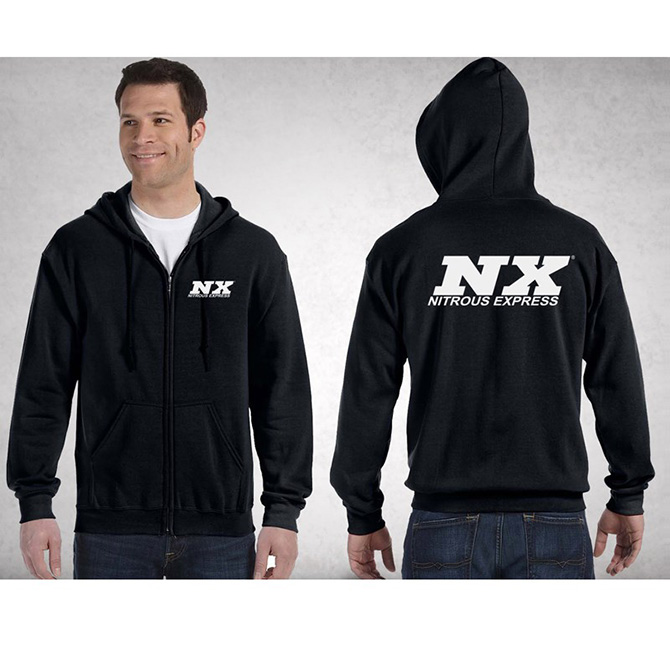 nx black zip up hoodie/jacket w/ white logo (medium)
