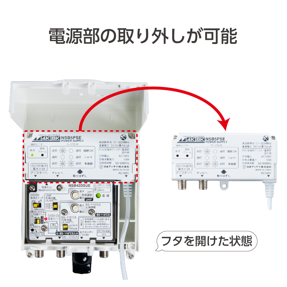 3.2GHz対応 CS・BS/UHF電源着脱型ブースター NSB42DSUE: テレビ受信用