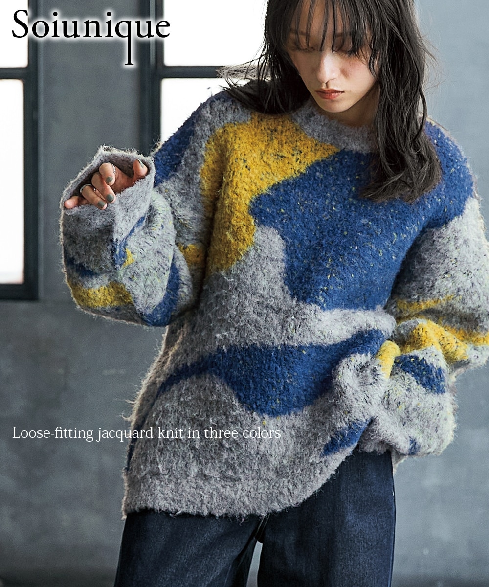 3色使いブークレジャガードニット［Soiunique］ 通販【ニッセン】