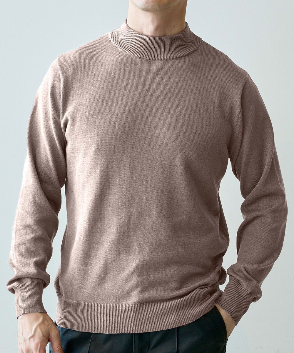 洗える綿100％モックネックニット（ハイゲージ）【大きいサイズ有