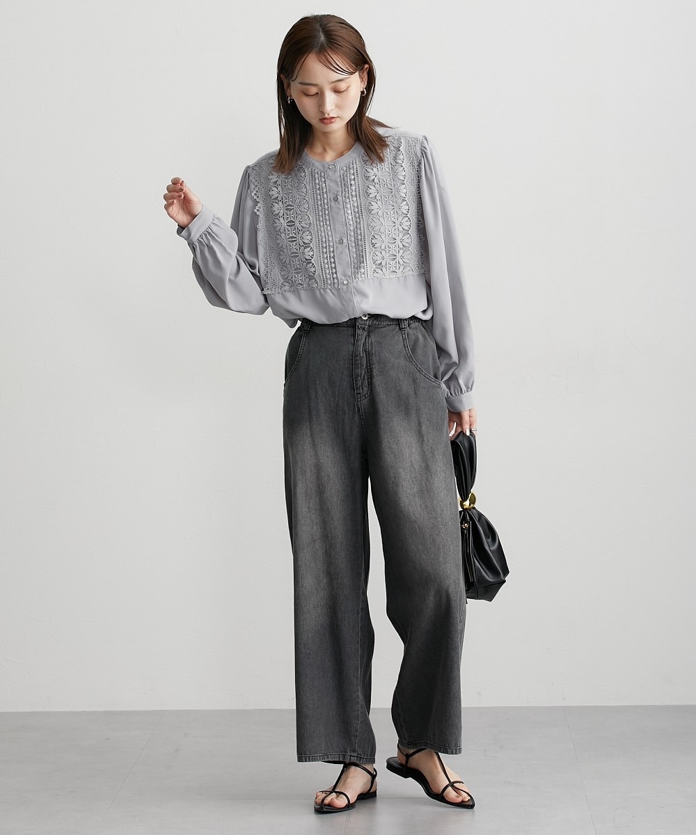 バンドカラーレース切替長袖ブラウス 通販【ニッセン】