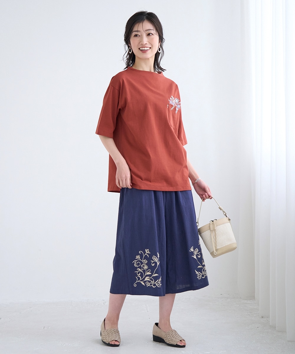 綿100％ 裾刺しゅう入ガウチョパンツ 通販【ニッセン】