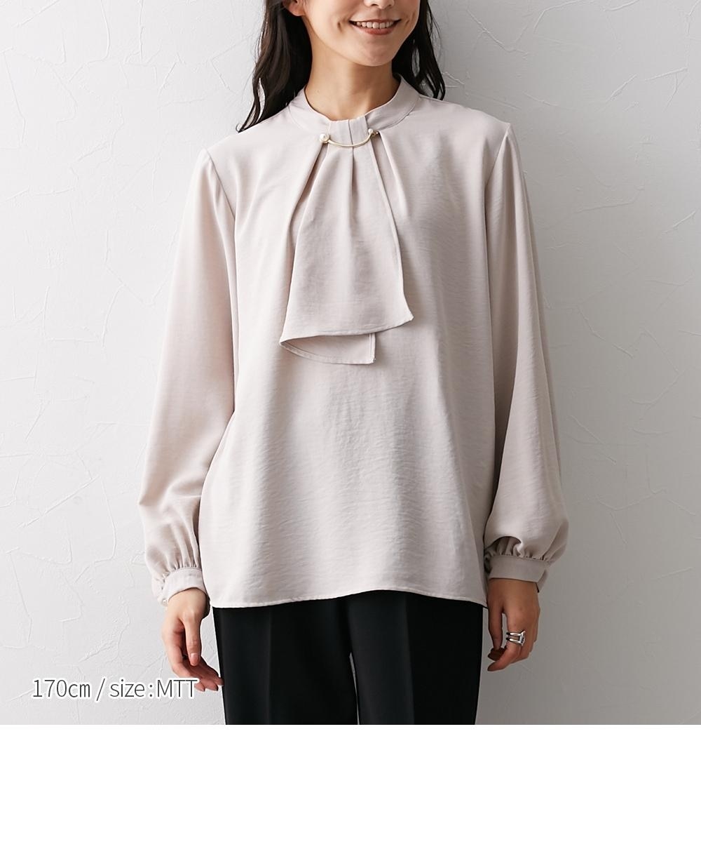 高身長 パール調ボウタイブラウス（トールサイズ） 通販【ニッセン】