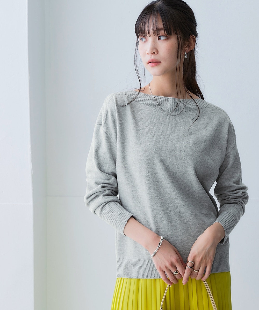 花粉がつきにくい】編地切替ボートネックニット＜大きいサイズ有