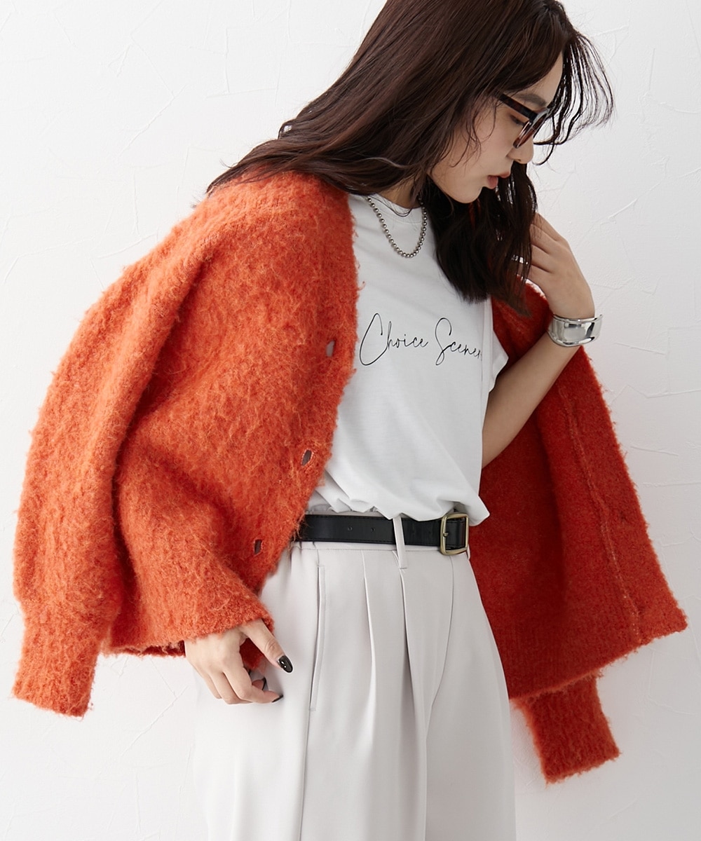 ふんわり袖ミックス調シャギーニットカーディガン 通販【ニッセン】