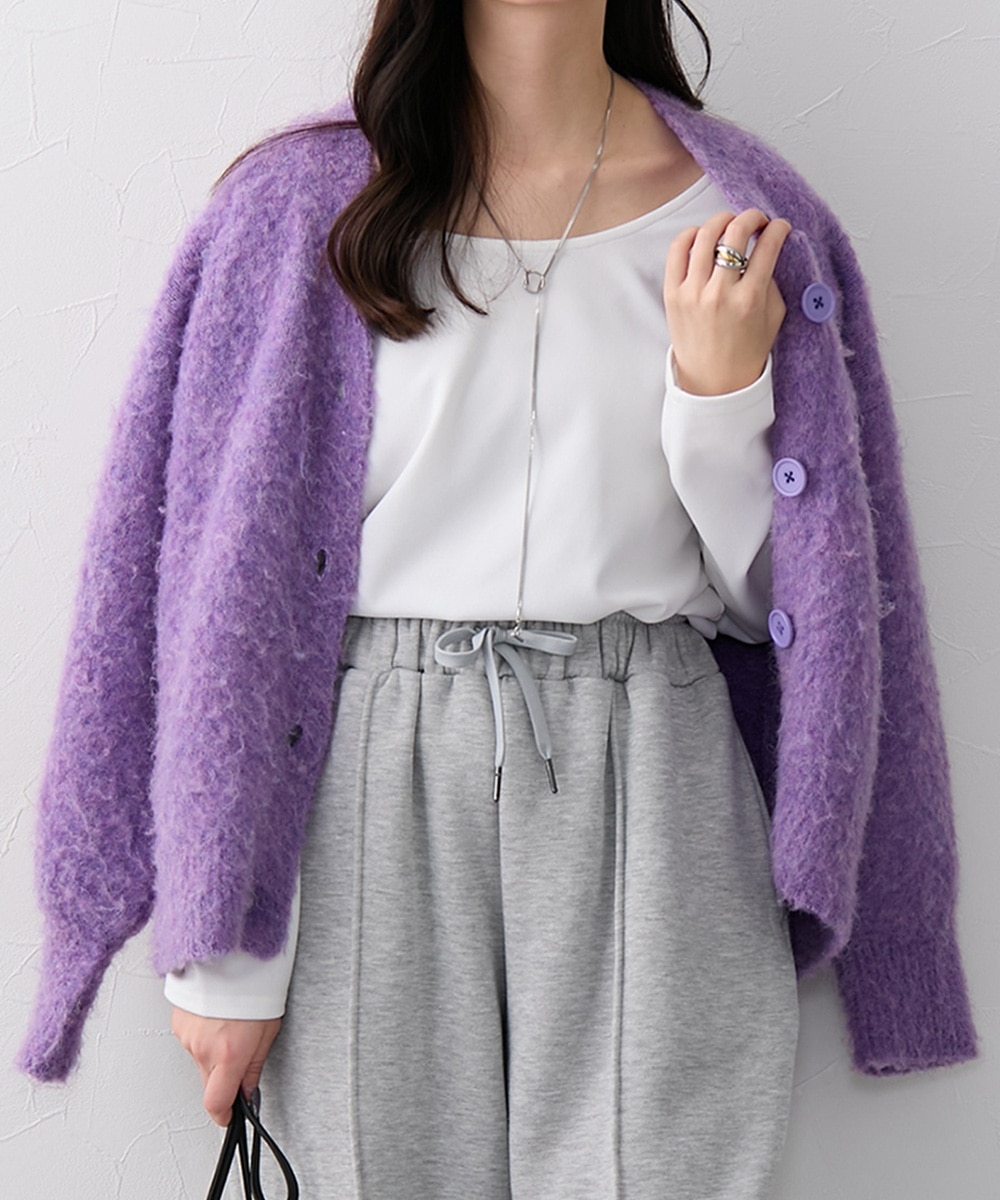 ふんわり袖ミックス調シャギーニットカーディガン 通販【ニッセン】