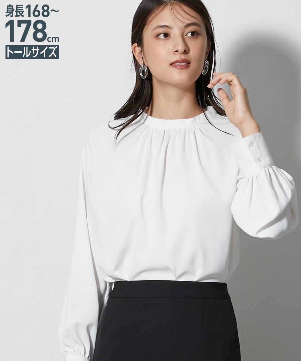 高身長 スタンドネック袖ボリューム長袖ブラウス （トールサイズ