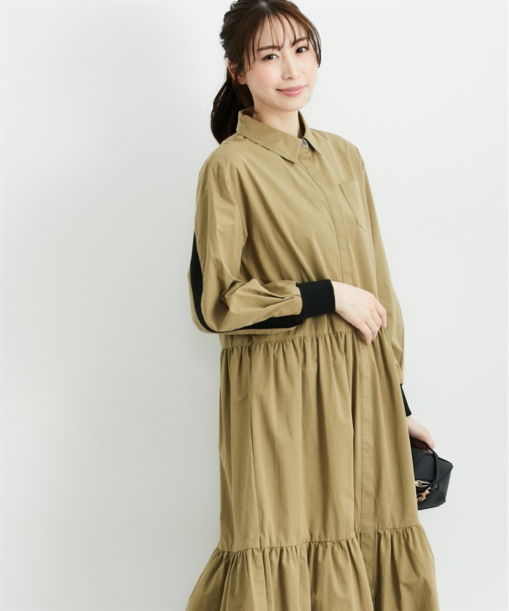 リブ使い綿100％ティアードワンピース＜大きいサイズ有＞【OtonaSMILE