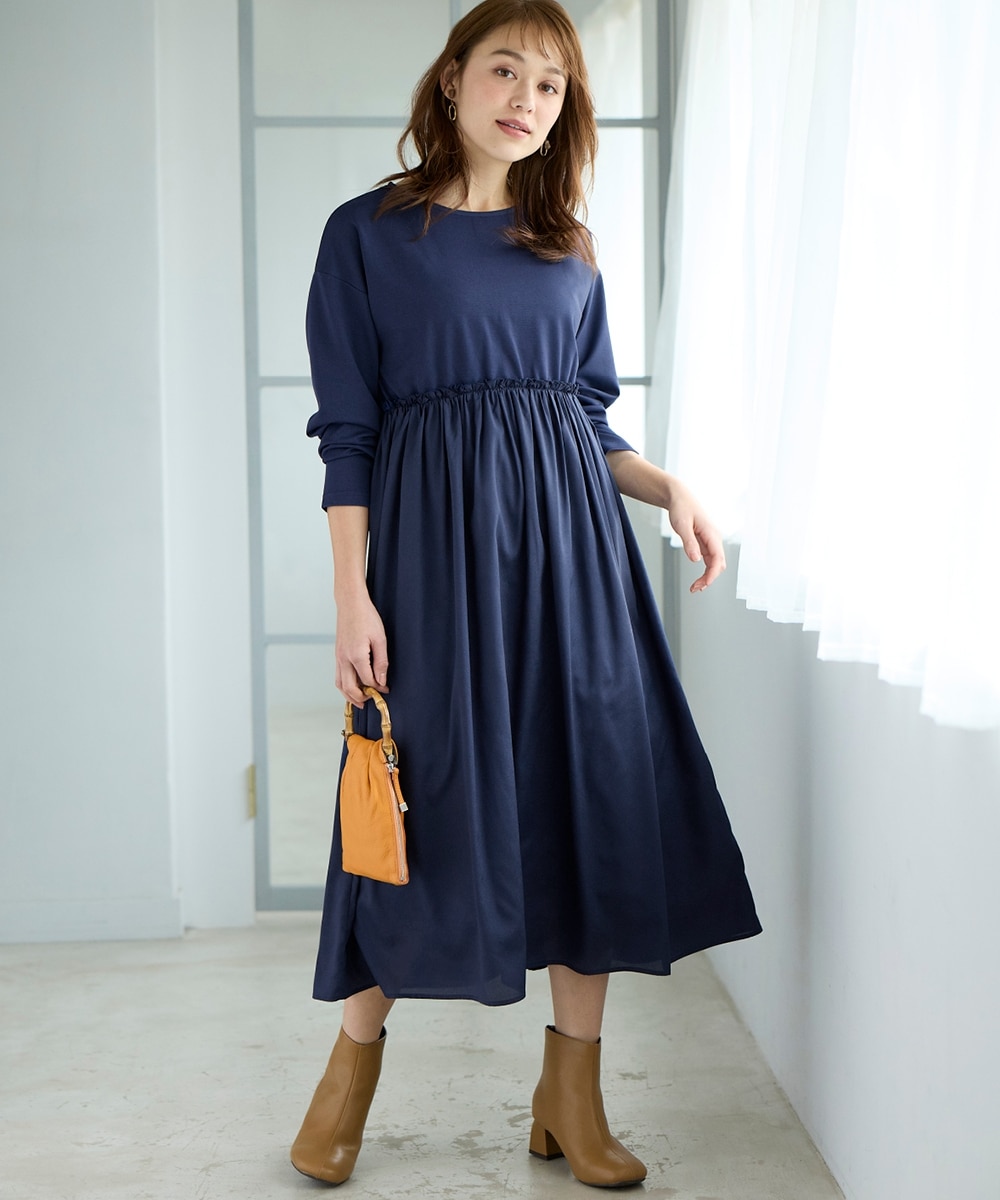 大きいサイズ＞異素材コンビドッキングワンピース 通販【ニッセン】
