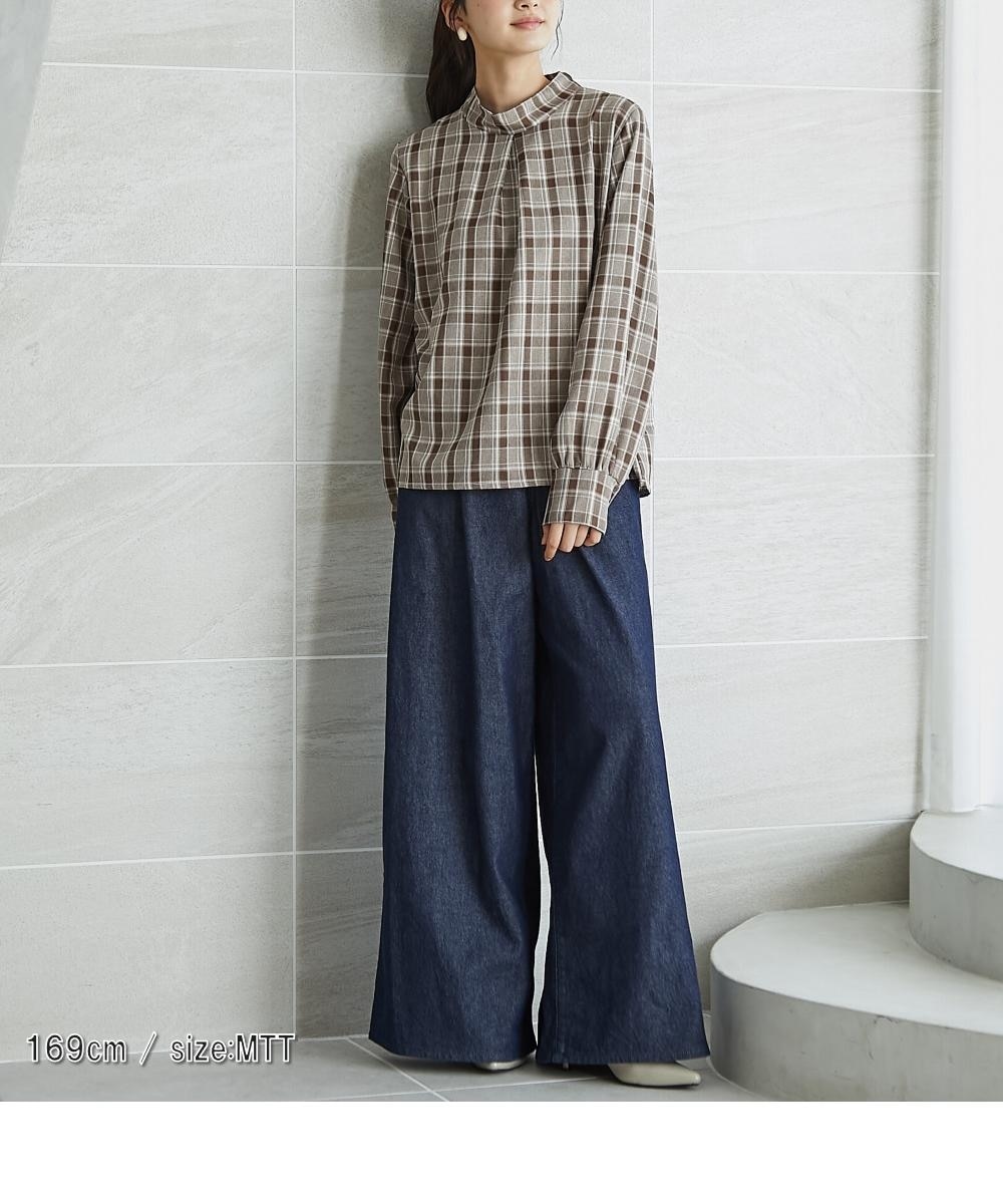 高身長 チェック柄ボウタイブラウス（セットアップ対応）（トール