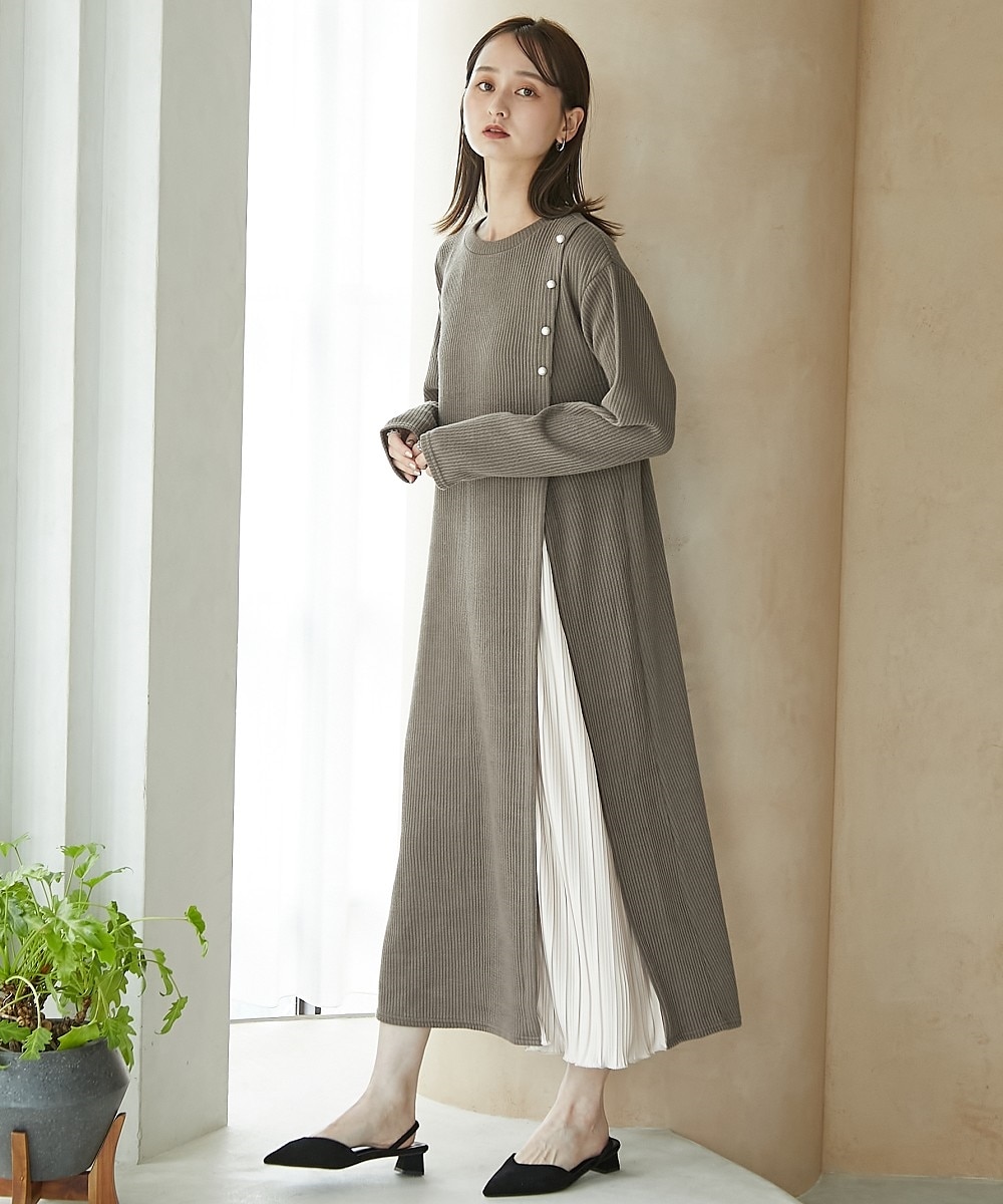 ふんわりリブニットソー プリーツ切替ワンピース 通販【ニッセン】