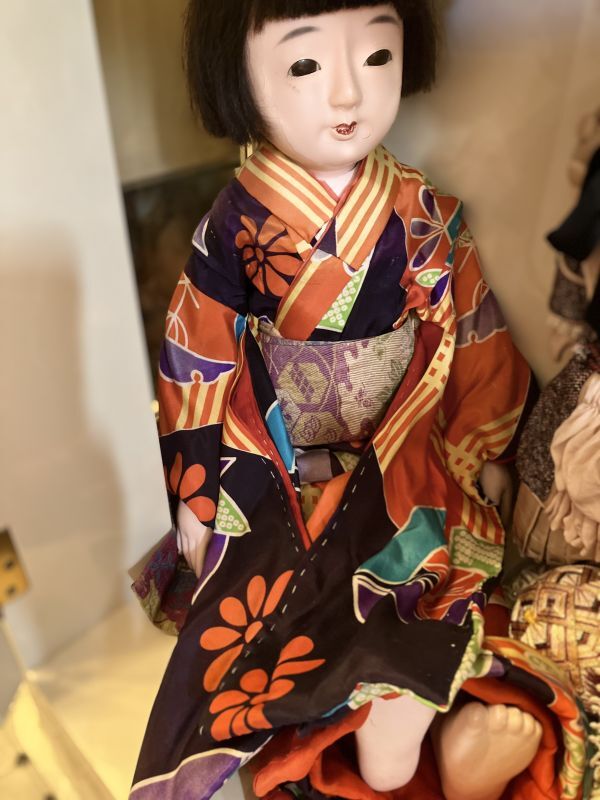 大きな大正時代の市松人形『明仙のお着物』人毛 傷有 経年劣化有63cm