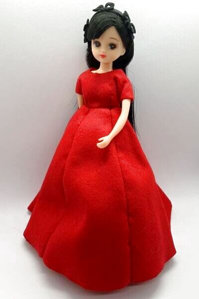 リカちゃん相当サイズ『赤いロングドレスセット』フェルト製 - N's