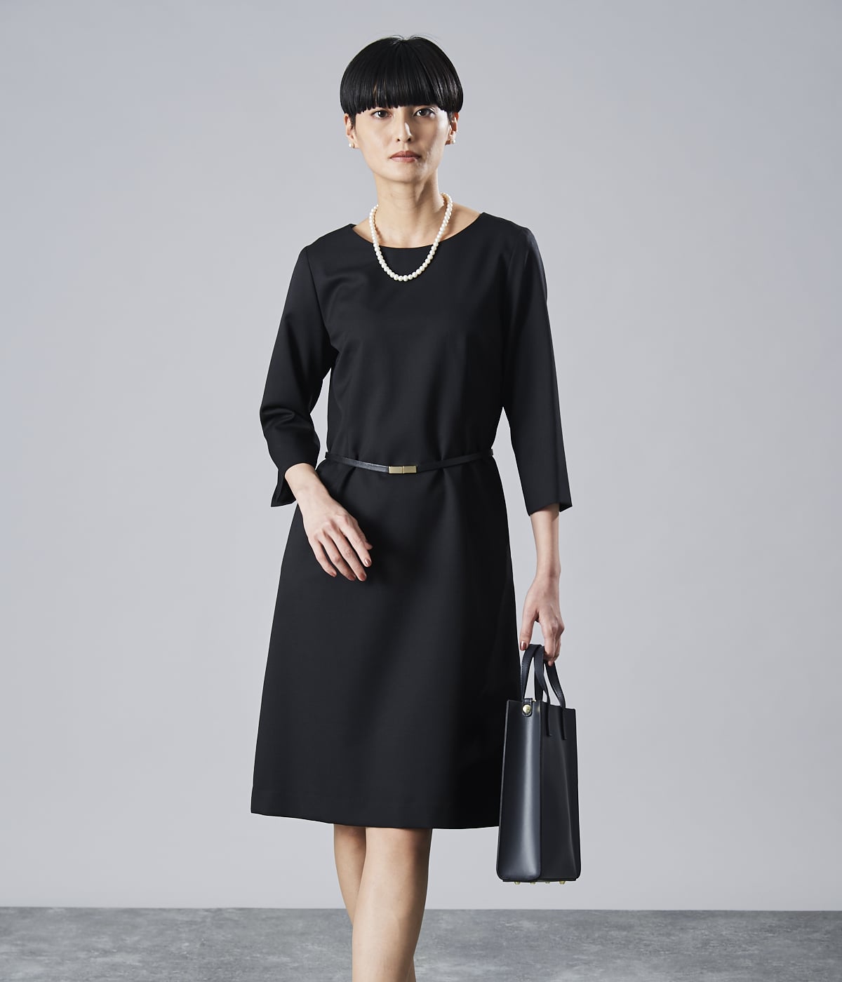 ウールギャバ 7分袖Aラインワンピース(26429000-2023)｜ファッション