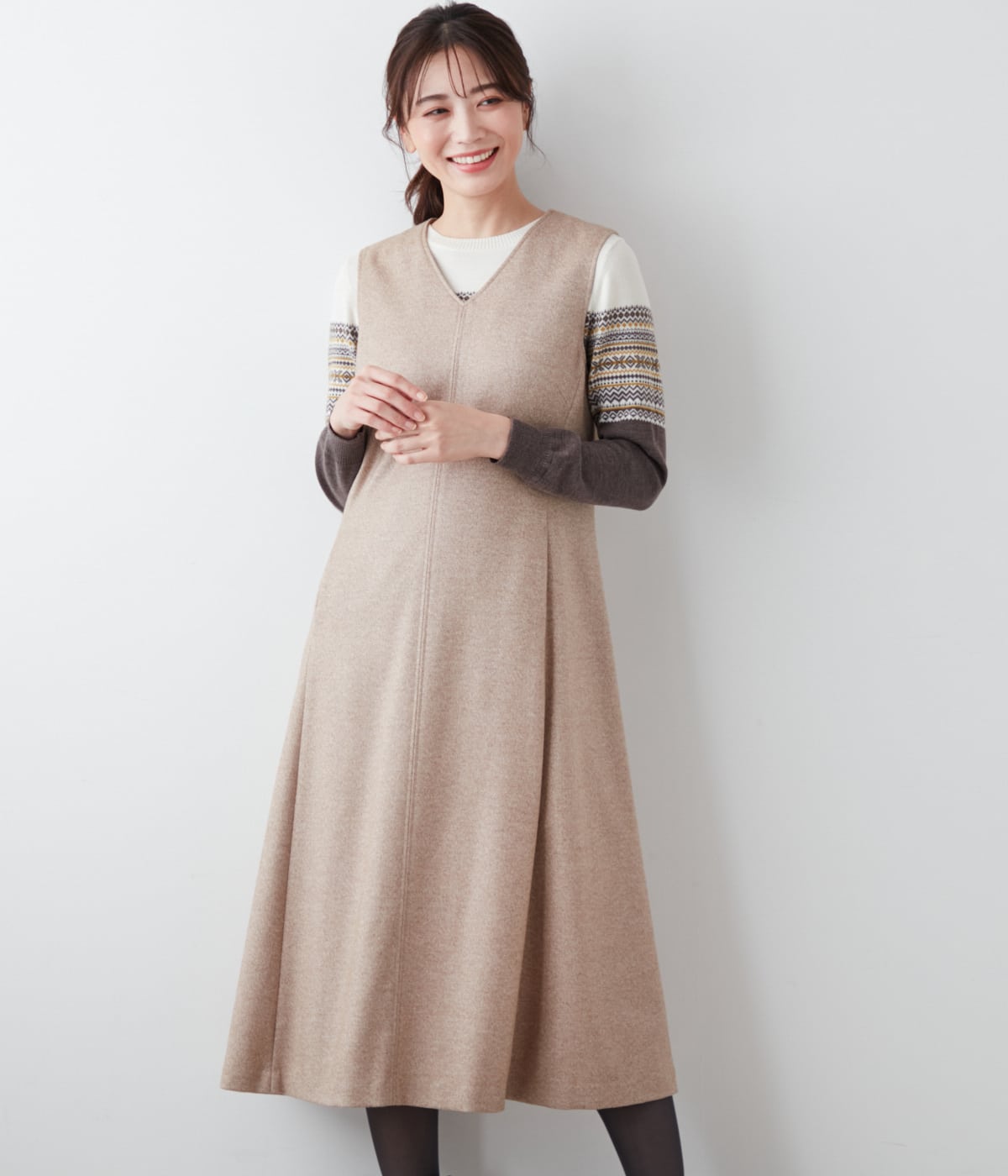 L】ライトツィード Vネックジャンパースカート(54483265-2024
