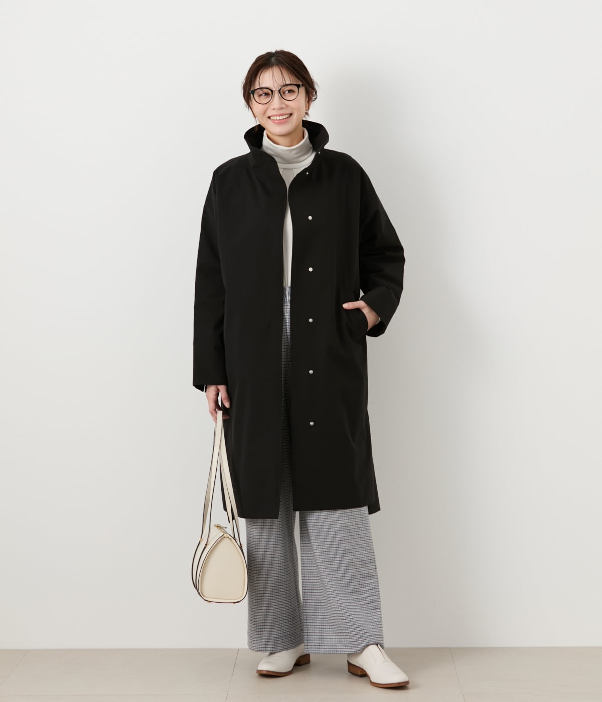 ポリエステルタフタ 裏地ダウンスタンドカラーコート(71513001-2024