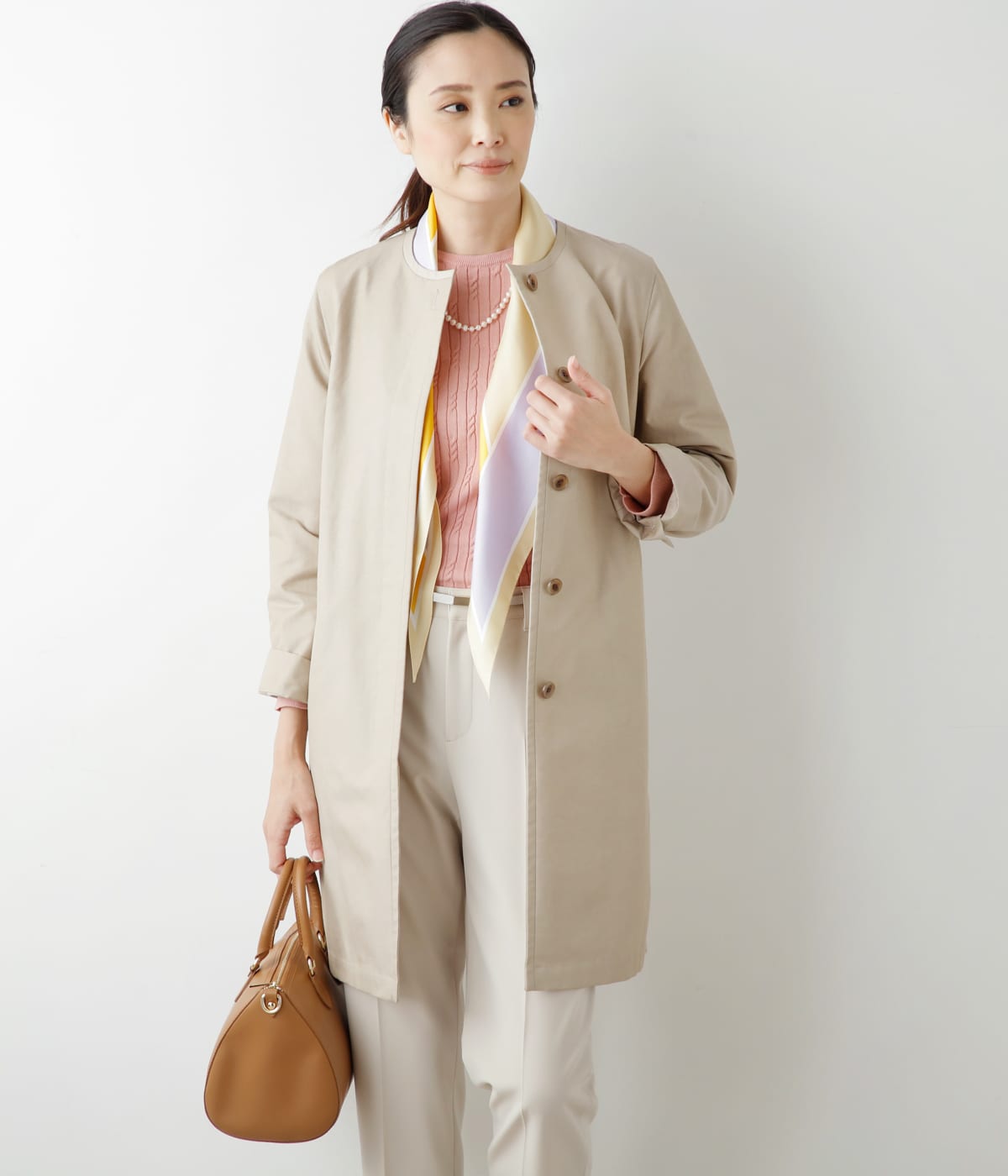 ナチュラルブライトクロス ノーカラー比翼コート(51552120-2024