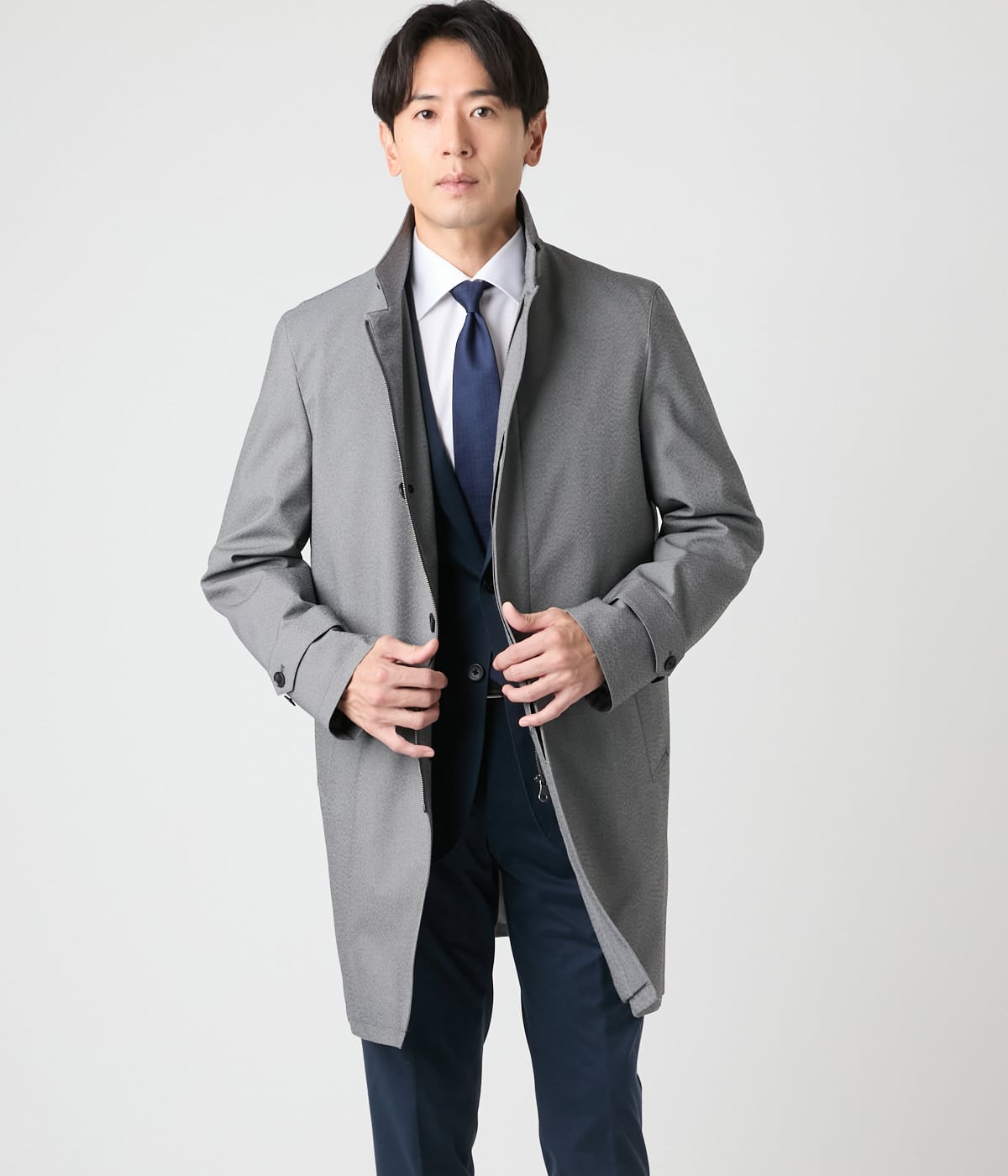 防風・撥水】メランジシャークスキン ラミネート ビズスタンドカラー