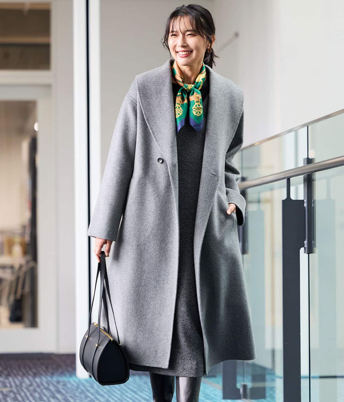 ウールナイロンリバー ショールカラーロングコート(51516170-2025