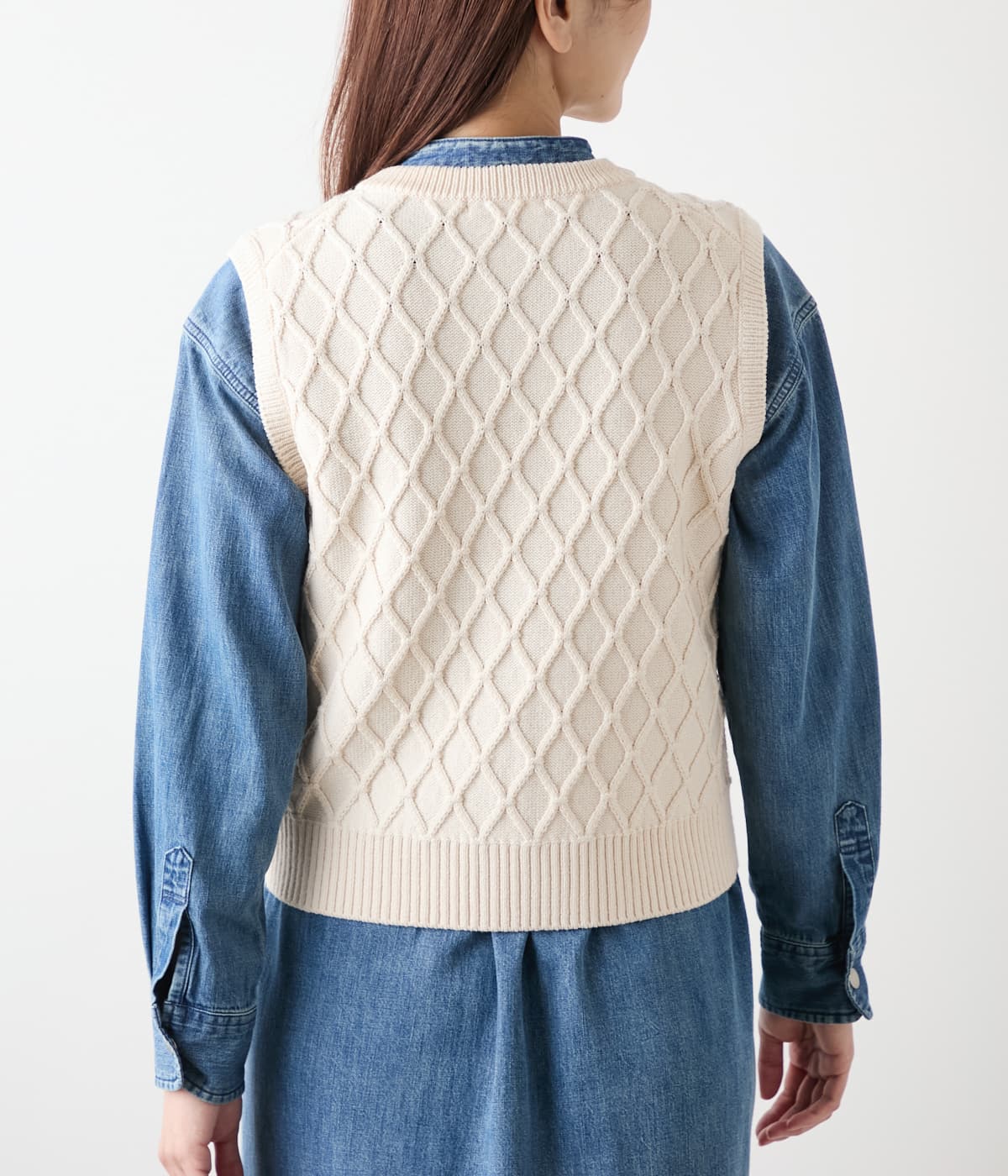 手洗い可能】ウール混リリヤーン ダイヤ柄ニットベスト(51796611-2025