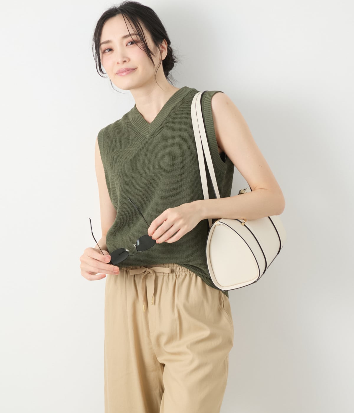 リネンライクワッフル Vネックノースリーブプルオーバー(51725660-2025